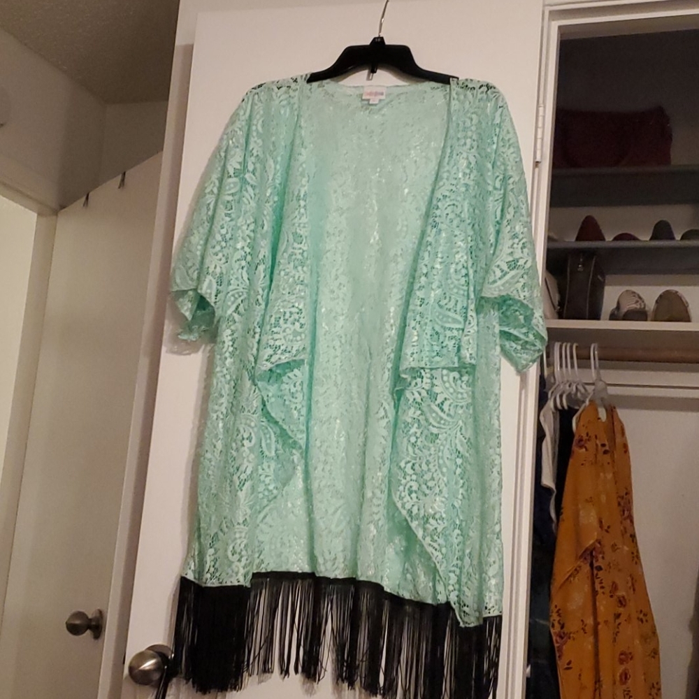 Mint green and black lace kimono